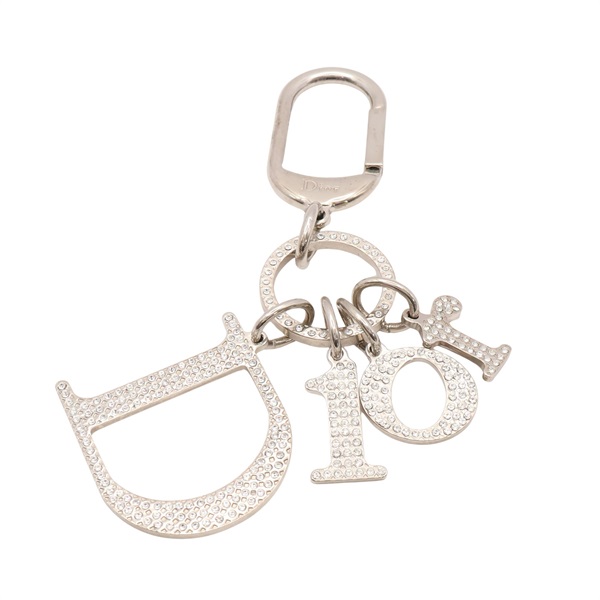 Dior 迪奧 LOGO STONE BAG CHARM 鑰匙圈 銀色 金屬 水鑽