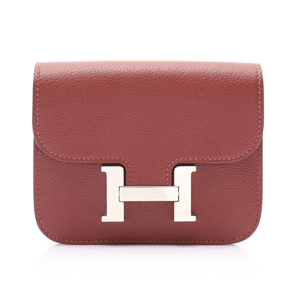 HERMES 愛馬仕 Constance Slim Verso 扣式 短夾 波爾多紅/杜鵑粉 牛皮 銀扣