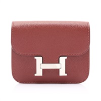 HERMES 愛馬仕 Constance Slim Verso 扣式 短夾 波爾多紅/杜鵑粉 牛皮 銀扣