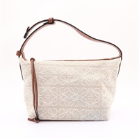 LOEWE 羅威 Small Cubi 肩背包 米色帆布 棕色牛皮 A906K75X04