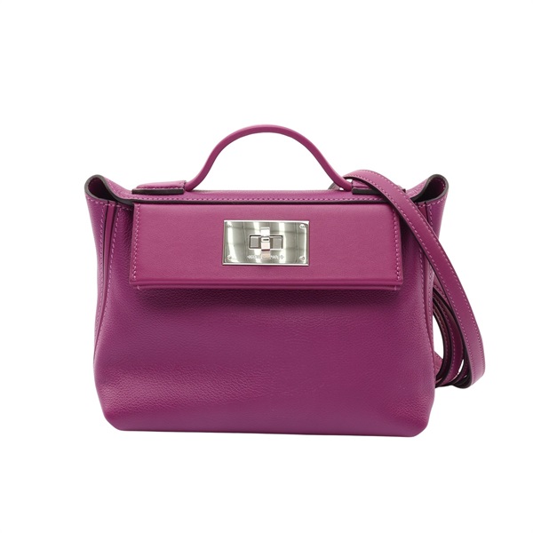 HERMES 愛馬仕 24/24 Mini Evercolor牛皮 海葵紫 兩用包 銀扣 Y刻 H082153CK