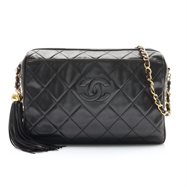 CHANEL 香奈兒 Vintage Tassel 鍊帶肩背包 黑色 羊皮 無卡