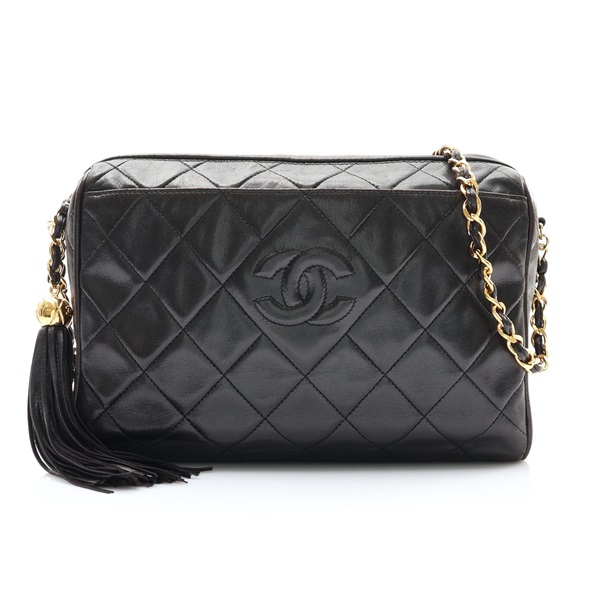 CHANEL 香奈兒 Vintage Tassel 鍊帶肩背包 黑色 羊皮 無卡