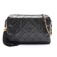 CHANEL 香奈兒 Vintage Tassel 鍊帶肩背包 黑色 羊皮 無卡