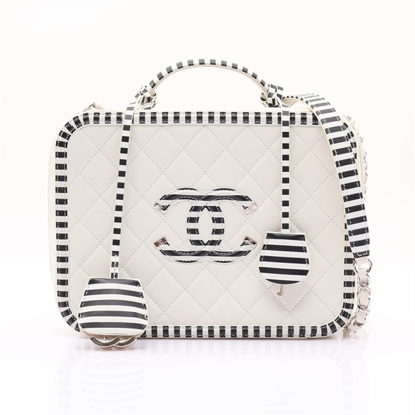 CHANEL 香奈兒 CC Filigree Vanity Case 肩背包 白色 牛皮 A93343 A93343