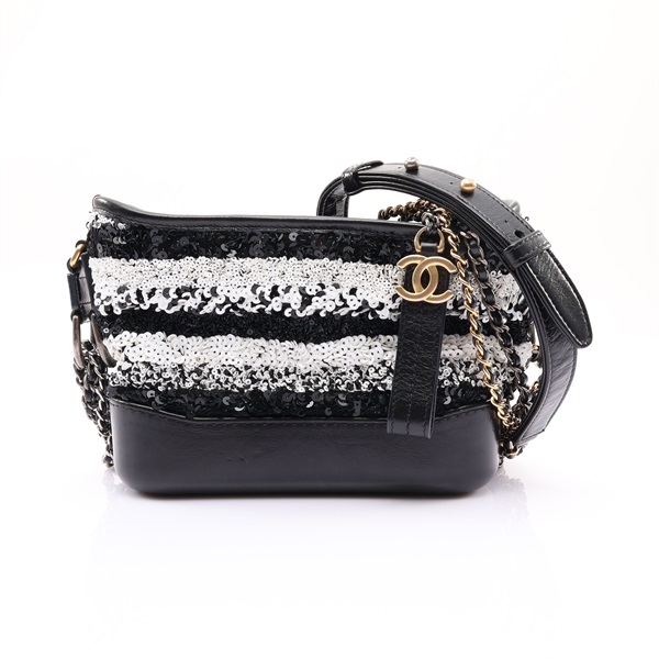 CHANEL 香奈兒 Small Gabrielle Hobo 流浪包 肩背包 黑白亮片 牛皮 A91810 (無卡) A91810