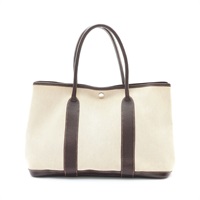 HERMES 愛馬仕 Garden Party 36 手提包 深棕色 Toile帆布 Negonda牛皮 □H刻