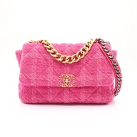 CHANEL 香奈兒 19 Large 兩用包 粉色 粗花呢 金扣 AS1161