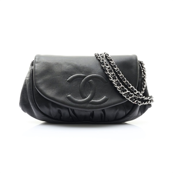 CHANEL 香奈兒 Half Moon Chain 肩背包 黑色 羊皮 無卡