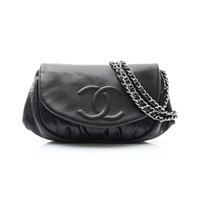 CHANEL 香奈兒 Half Moon Chain 肩背包 黑色 羊皮 無卡