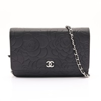 CHANEL 香奈兒 Camellia WOC 肩背包 黑色 羊皮 銀扣 A47421