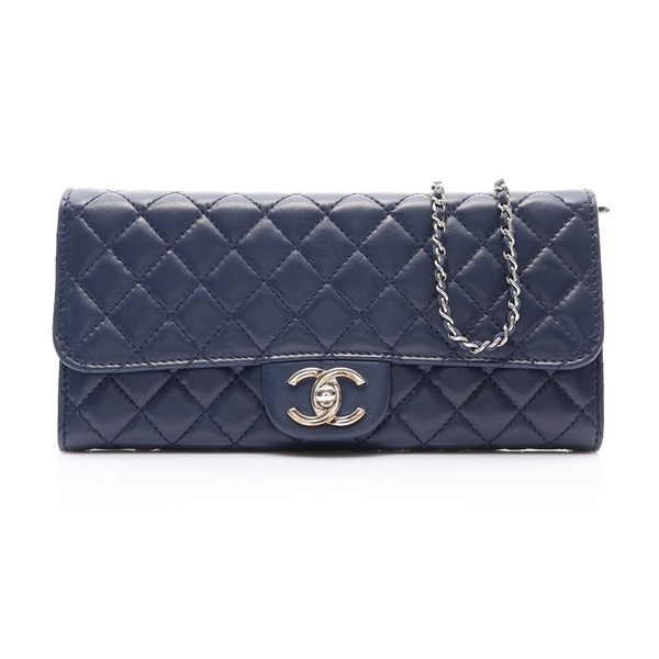 CHANEL 香奈兒 鏈帶 肩背包 藍色 羊皮 銀釦 A50871