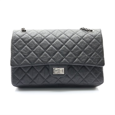 CHANEL 香奈兒 2.55 Large 肩背包 黑色 菱格紋 牛皮 A37587