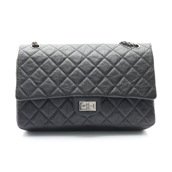 CHANEL 香奈兒 2.55 Large 肩背包 黑色 菱格紋 牛皮 A37587