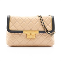 CHANEL 香奈兒 Mademoiselle East West 肩背包 淺褐色 羊皮 金扣 無卡