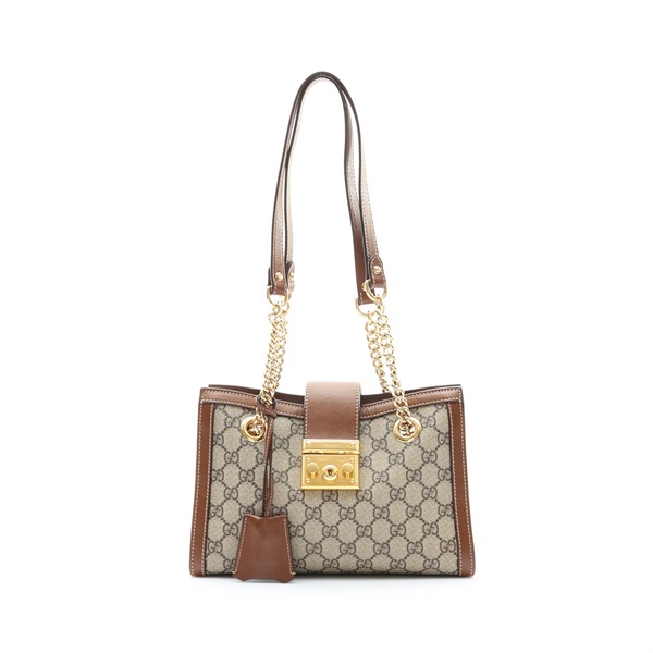 GUCCI 古馳 Padlock GG Supreme 肩背包 棕色 PVC塗層帆布 498156