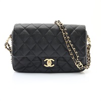 CHANEL 香奈兒 Chain 鏈帶 肩背包 黑色 荔枝紋 牛皮 金扣 AS3777