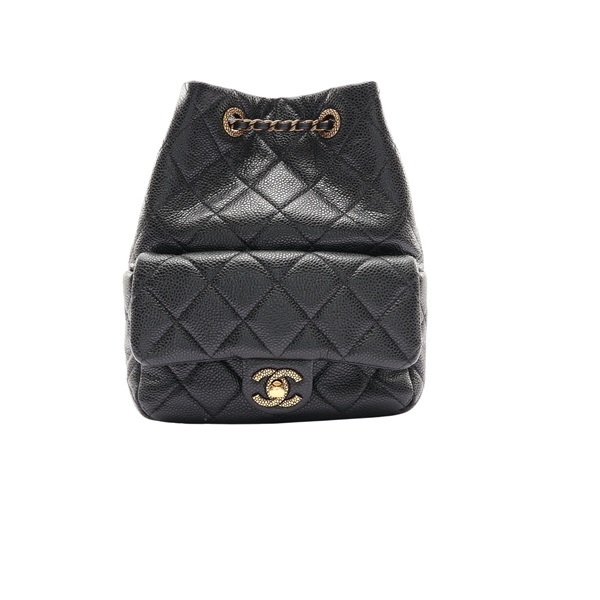 CHANEL 香奈兒 鍊帶後背包 黑色 荔枝紋牛皮 金釦 AS5100