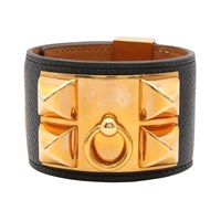 HERMES 愛馬仕 Collier de Chien 手環 黑色 Epsom牛皮 金色鍍金 X刻印