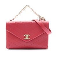 CHANEL 香奈兒 Vstitch 肩背包 紅色 牛皮 金扣