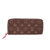 LOUIS VUITTON LV 路易威登 Portefeuille Clmence 拉鍊長夾 棕/紫紅色 原花帆布 M60742