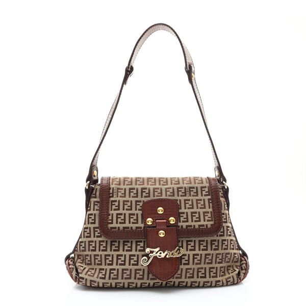 FENDI 芬迪 Zucchino One 肩背包 棕色 帆布 牛皮 8BR541