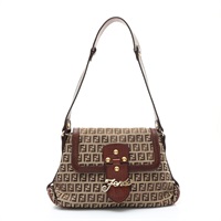 FENDI 芬迪 Zucchino One 肩背包 棕色 帆布 牛皮 8BR541
