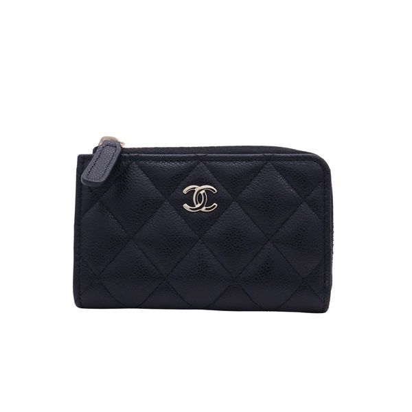 CHANEL 香奈兒 Classic 拉鍊零錢包 黑色 荔枝紋 牛皮 金扣 AP0221