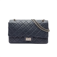 CHANEL 香奈兒 2.55 Maxi 鏈帶 肩背包 深藍色 牛皮 A37590