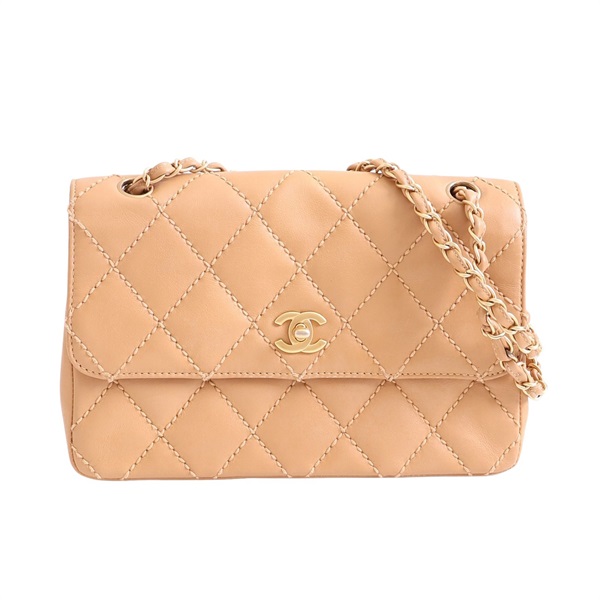 CHANEL 香奈兒 Wild Stitch chain 肩背包 淺褐色 菱格紋 牛皮 A14687