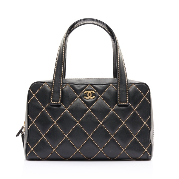 CHANEL 香奈兒 Wild Stitch 手提包 黑色 牛皮 金扣 無卡 A18121