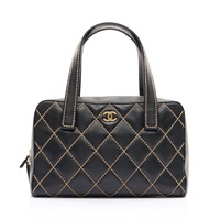 CHANEL 香奈兒 Wild Stitch 手提包 黑色 牛皮 金扣 無卡 A18121