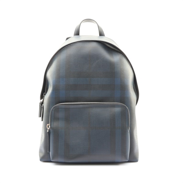 BURBERRY 巴寶莉 後背包 藍色 經典格紋 PVC塗層帆布 牛皮 4031566