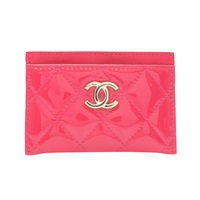 CHANEL 香奈兒 卡包 粉色 荔枝紋 漆皮 金釦