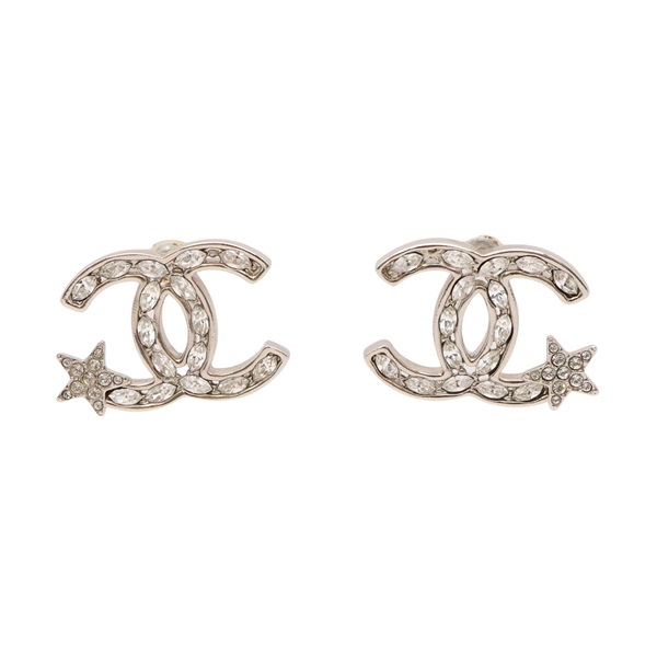 CHANEL 香奈兒 CC Logo 星星 針式耳環 銀色 金屬