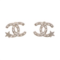 CHANEL 香奈兒 CC Logo 星星 針式耳環 銀色 金屬