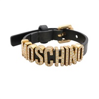 MOSCHINO 莫斯奇諾 字母 水鑽手環 黑色 牛皮 77618024