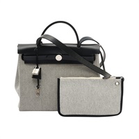 HERMES 愛馬仕 Herbag Zip 31 兩用包 黑/灰色 Vache Hunter 牛皮 帆布 B刻 金扣 H079092CK