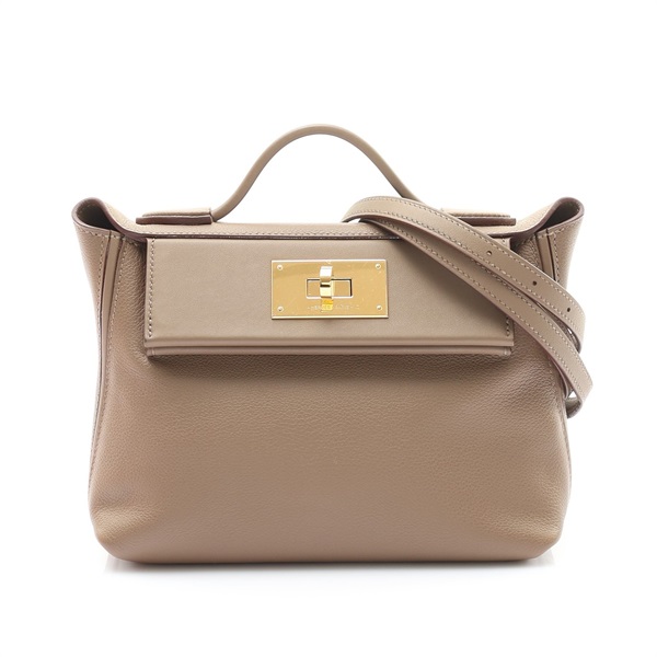HERMES 愛馬仕 24/24 Mini 兩用包 大象灰 Evercolor/Swift 牛皮 B刻 金扣 H082153CC