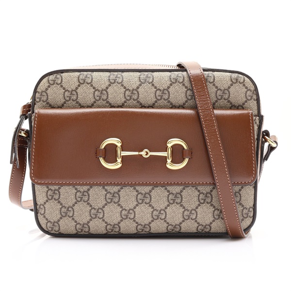 GUCCI 古馳 Horsebit 1955 肩背包 棕色 GG Supreme 帆布 645454