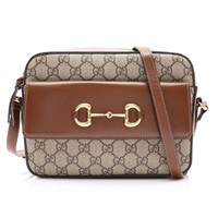 GUCCI 古馳 Horsebit 1955 肩背包 棕色 GG Supreme 帆布 645454