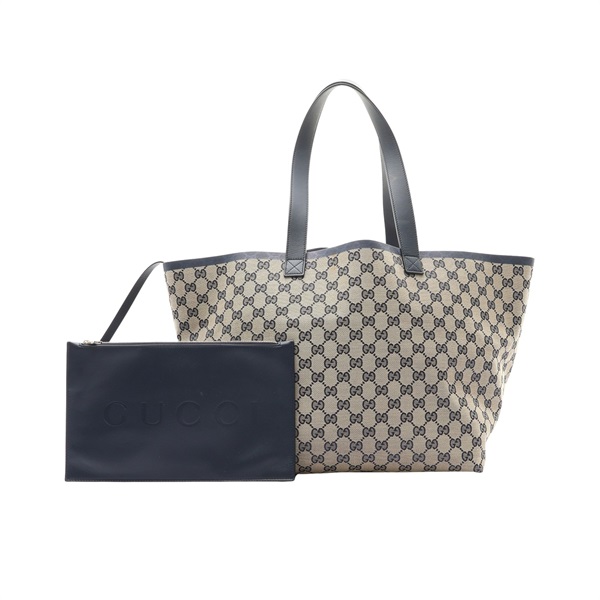 GUCCI 古馳 Totissima 手提包 米色 GG 帆布 藍色牛皮 788203