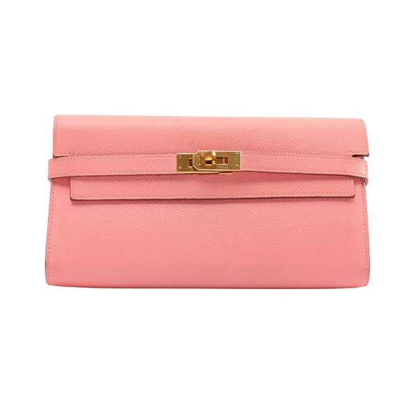 HERMES 愛馬仕 Kelly Long Wallet 兩折長夾 糖果粉紅 Epsom牛皮 金扣 刻印不鮮明