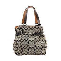 COACH 寇馳 Signature 肩背包 黑/棕色 帆布 6352