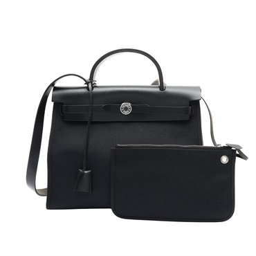HERMES 愛馬仕 Herbag Zip 31 兩用包 黑色 Box牛皮/帆布 D刻 銀扣