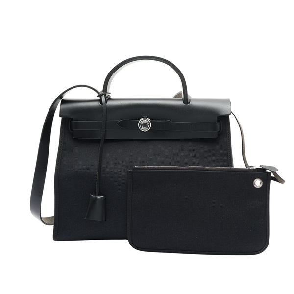 HERMES 愛馬仕 Herbag Zip 31 兩用包 黑色 Box牛皮/帆布 D刻 銀扣