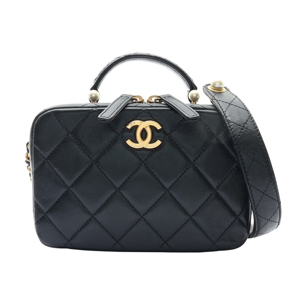 CHANEL 香奈兒 Faux Pearl Chain Shoulder 肩背包 黑色 羊皮 金釦 AS5409