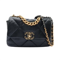 CHANEL 香奈兒 19 肩背包 黑色羊皮 金扣 AS1160