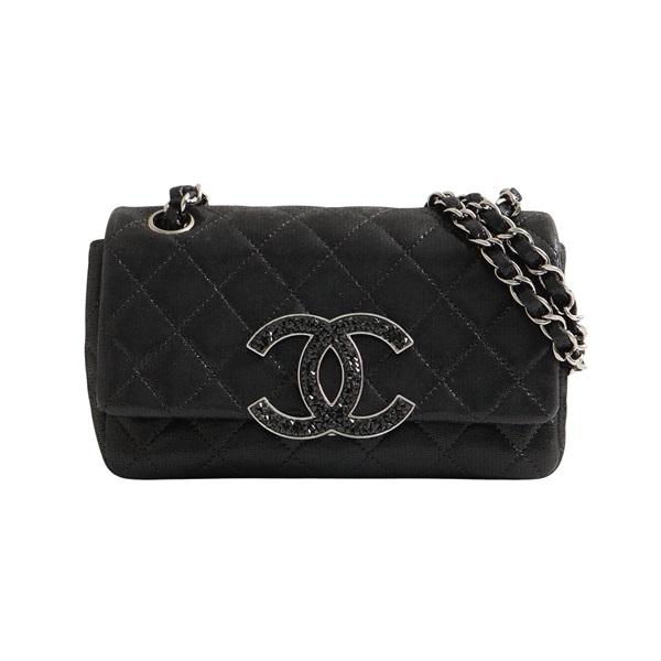 CHANEL 香奈兒 Crystal CC Flap 鍊帶 肩背包 黑色 菱格紋 牛皮 銀扣