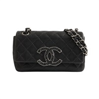 CHANEL 香奈兒 Crystal CC Flap 鍊帶 肩背包 黑色 菱格紋 牛皮 銀扣